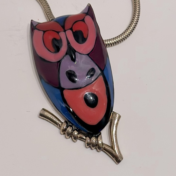 VNTG 70’s EISENBERG Enamel Owl Necklace - Picture 3 of 8